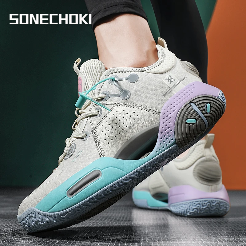 

SONECHOKI Basketball Shoes Unisex Cushioning Anti-Friction Cut-out Sole Outdoor Sneakers Men Breathable Sport Shoe Women Trainer