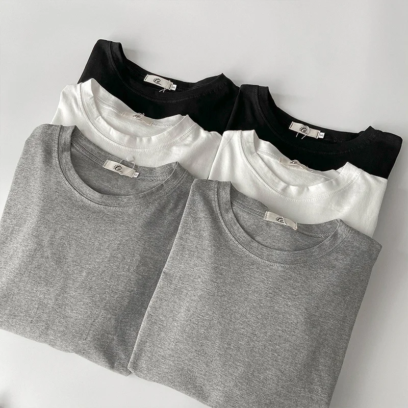 

Женская свободная футболка из чистого хлопка, белая футболка с длинными рукавами в Корейском стиле, весна-осень 2021