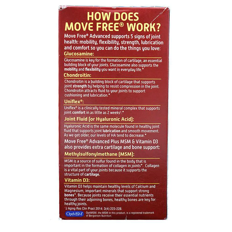 

Move Free Advanced Plus MSM Vitamin D3 With Glucosamine Chondroitin 80 Pcs