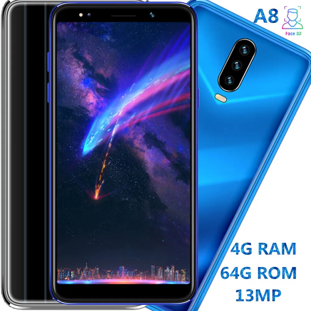 Разблокированный смартфон A8 4 ядра 64 Гб ПЗУ 13 МП 3G WCDMA 5 дюйма две sim карты