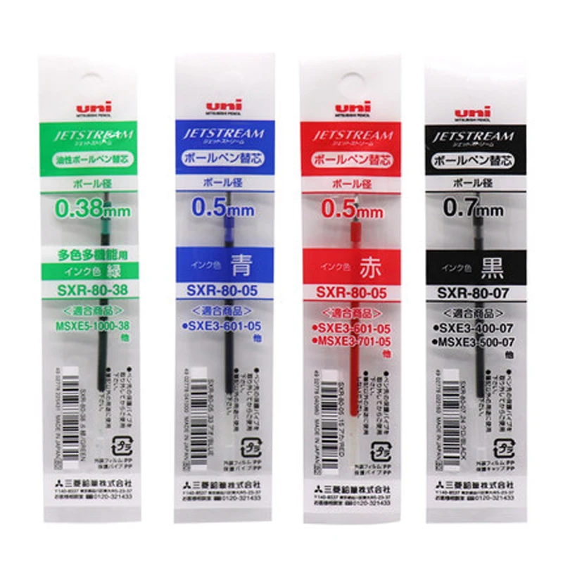 6 шт./лот заправки Uni SXR-80-05 для MSXE5-1000-05 шариковая ручка 0,5 mm-4 цветов(черный, красный, синий, зеленый) на выбор