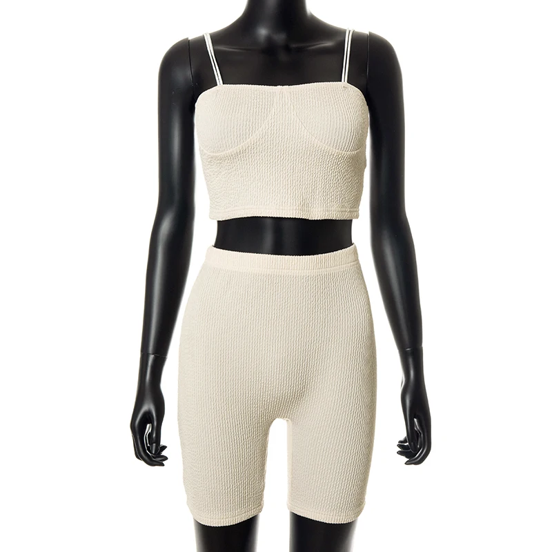 

Cutenove Casual Women's Suit Summer 2021 Solid Color Halter Crop Top Pants 2 Piece Set Vetement Femme Outfits