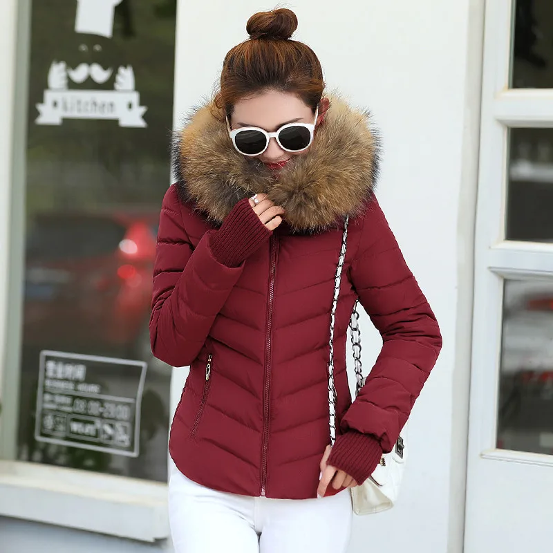 

2020 brown women's parka jacket Winter Jacket Womens Parkas Gloves warm detachable fur collar detachable hat Slim fit Outwear