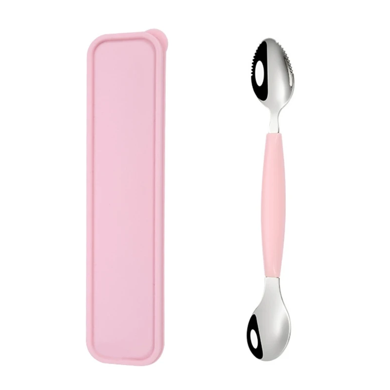 

Stainless Steel Spoon Double-Headed Mud Scraping Spoon with Soft Handle Baby Food Supplement