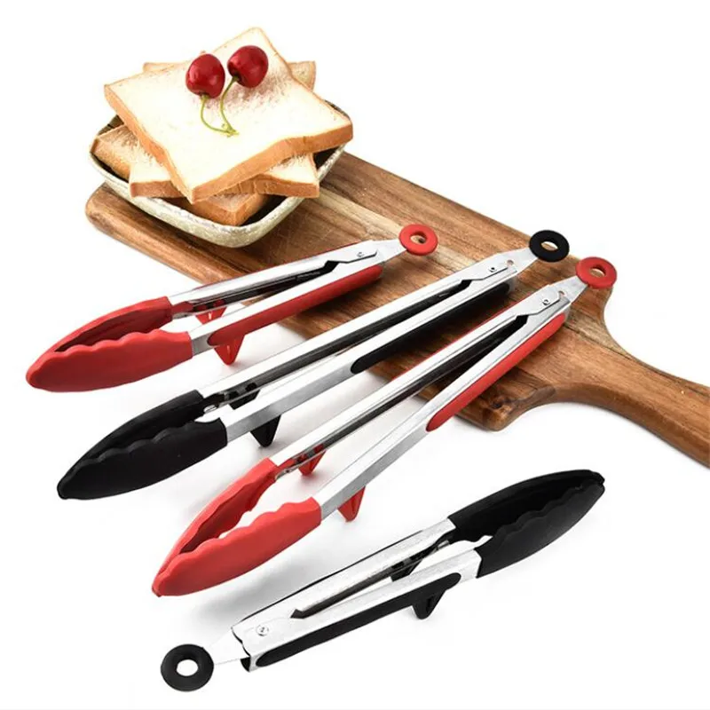 

Silicone Kitchen Tongs Stainless Steel Cooking Salad Serving BBQ Tong For Baking Anti Heat Clip Pastry Clamp Tongs Cooking Tools