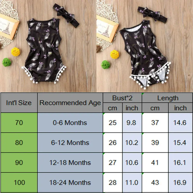 

Sunsuit Toddler Baby Girl Cotton Romper Jumpsuit Headband Outfits Clothes Set 0-24M