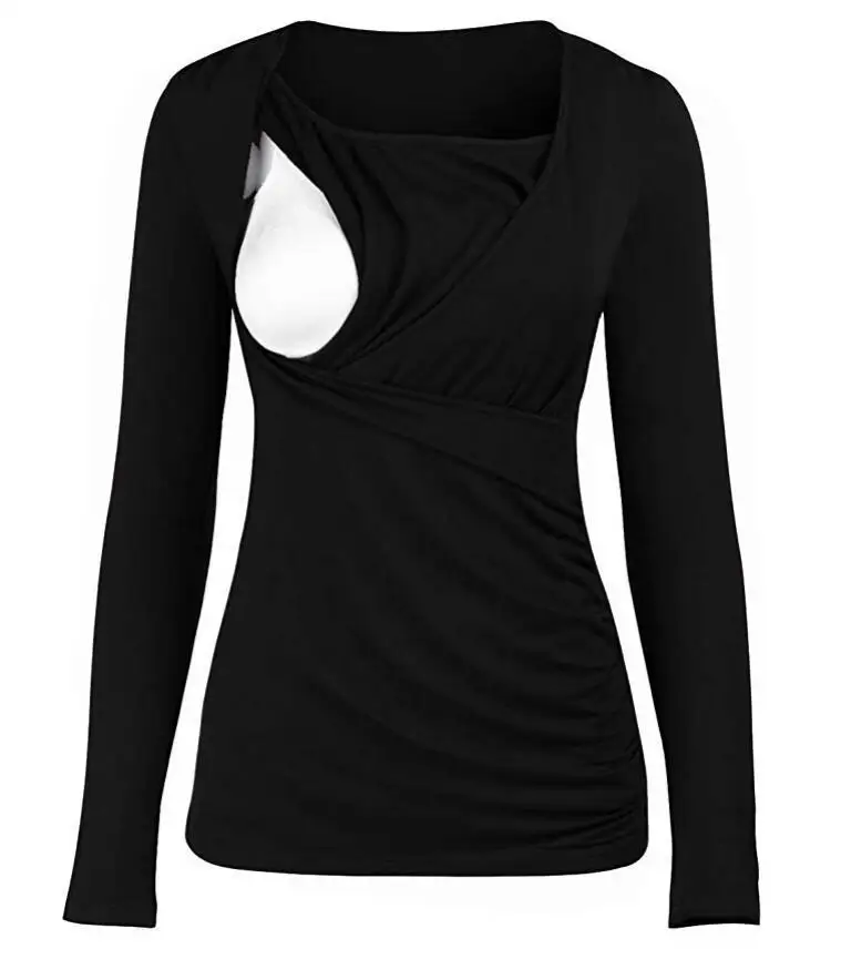 

Women Clothes Maternity Tops Winter for Breastfeeding Solid Stitch Nurse Long Sleeve Clothes Elegant Nursing Shirt Pregnant