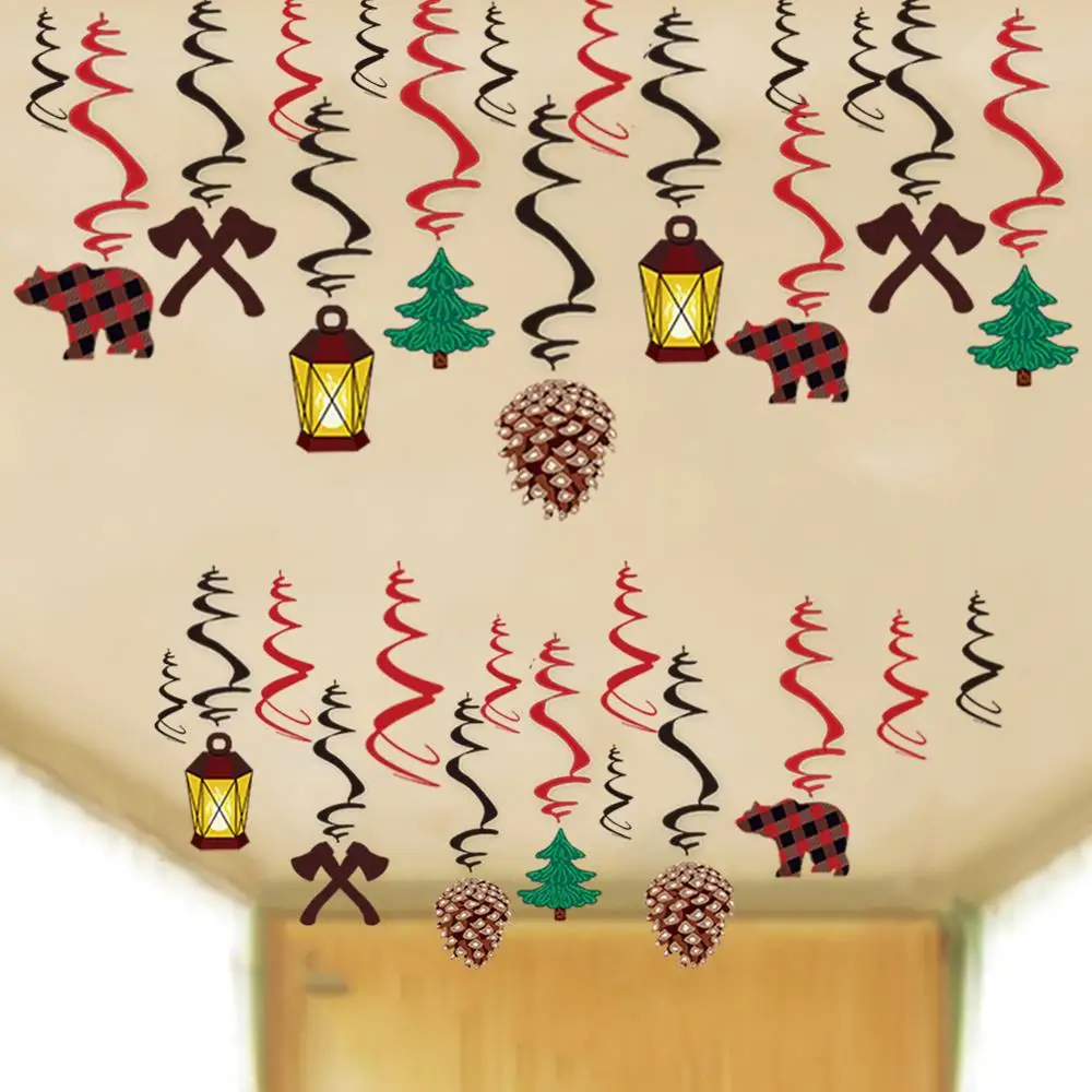 32 шт Lumberjack Висячие вихревое украшение плед медведь и дерево баннер гирлянда