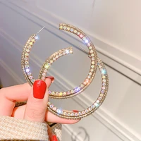 ustar crystals round hoop earrings for women hyperbole c shape fashion earrings statement female party jewelry gifts
