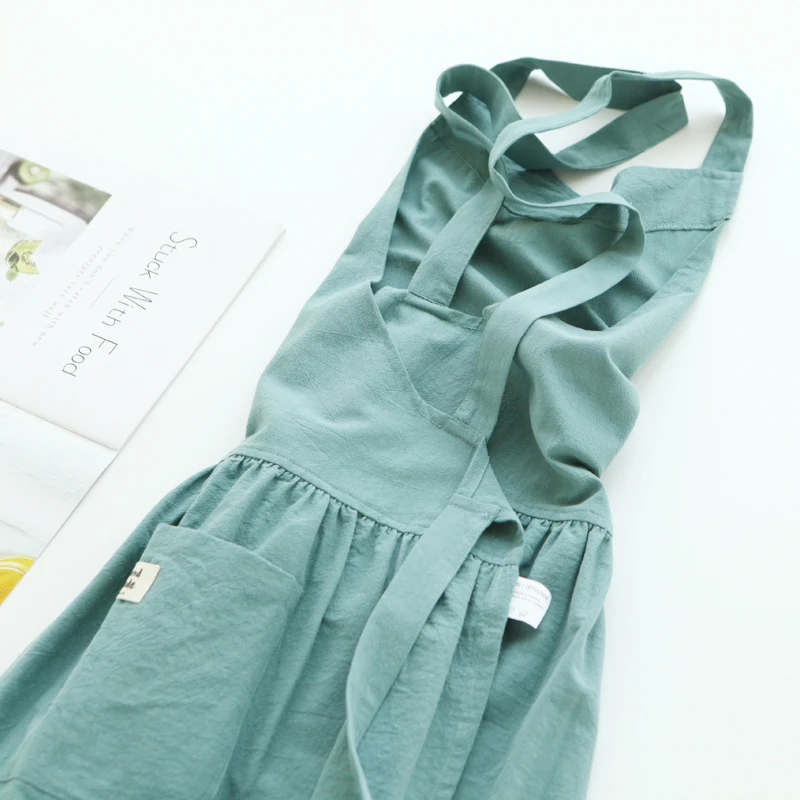 

Корейский Модный хлопковый Льняной Фартук, флорист, художник, ремесло, рабочая одежда, официантка, бариста, Женский кухонный нагрудник для у...