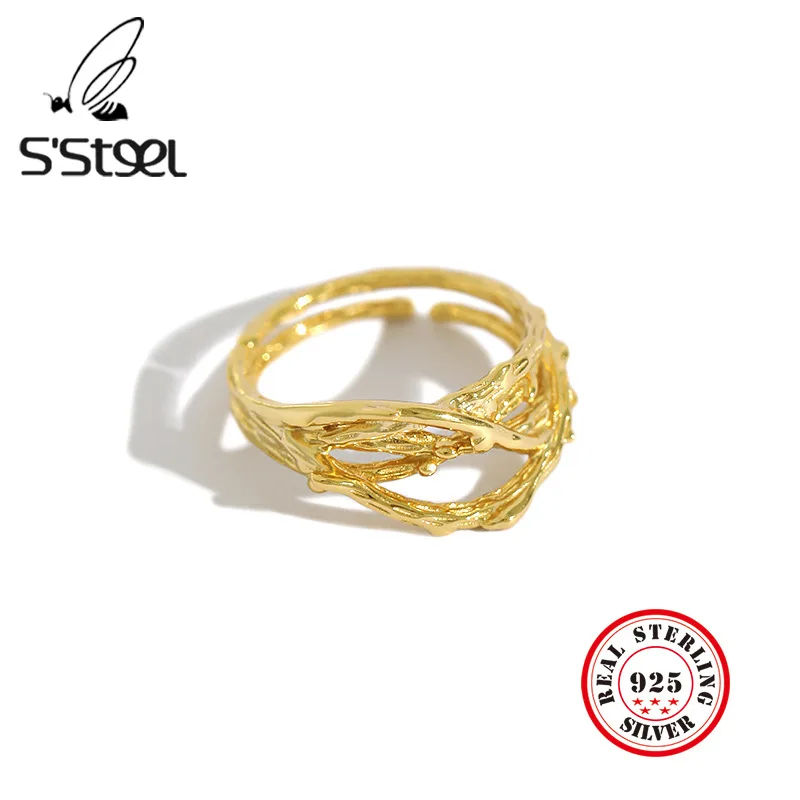 

S'STEEL 925 Sterling Silver Rings For Women Irregular Hollow Gold Ring Anelli Argento 925 Donna Womens Jewellery Fine Jewelry