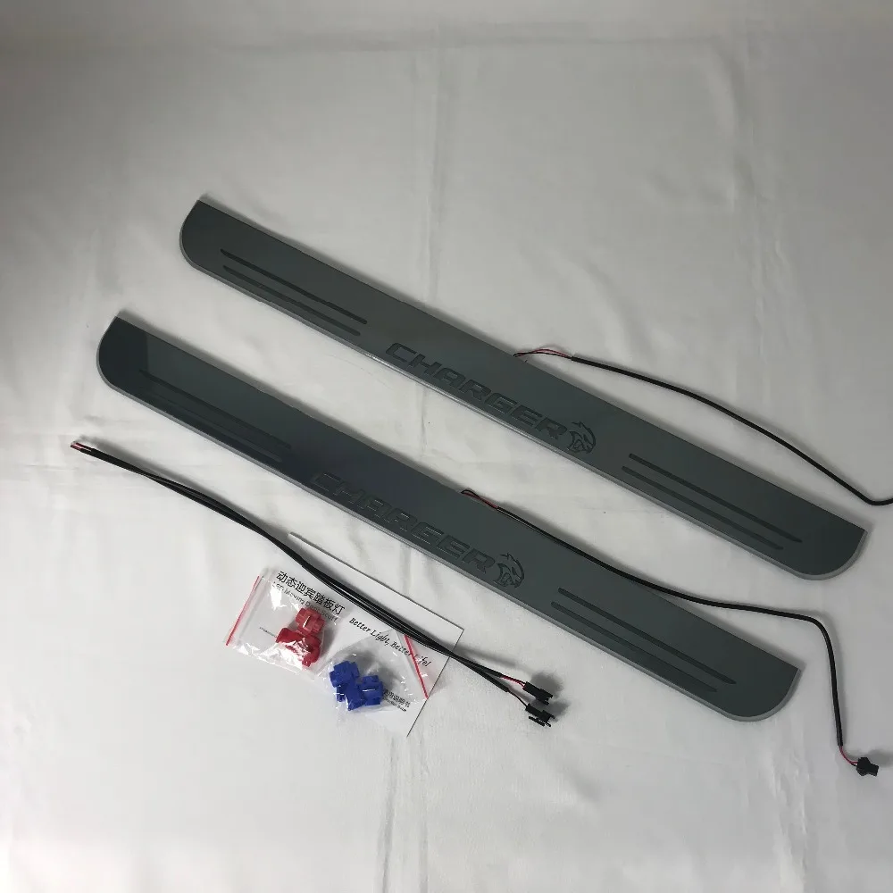 

Infrared sensor control led door sill plate strip welcome light threshold guard protectors for dodge charger