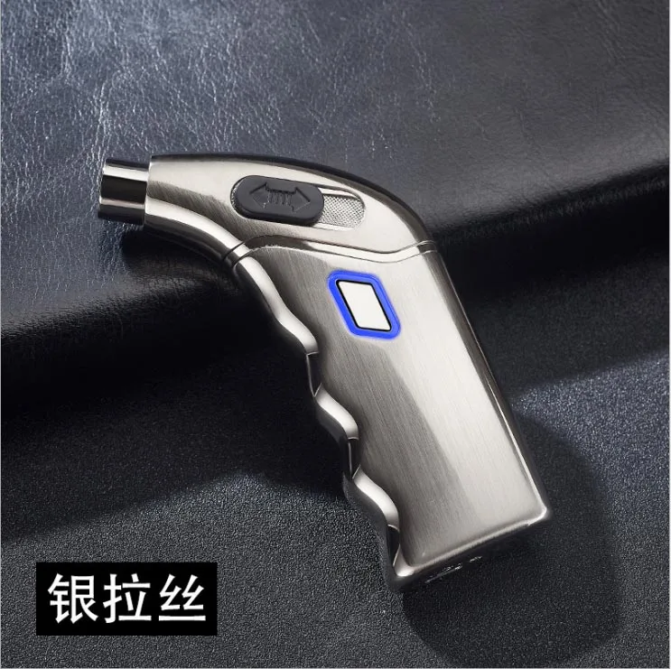 Двойные Дуги Металлические USB фонарики для зарядки сигары трубы газовые зажигалки с бутаном, Зажигалка сигарета струйная турбина факел все металлические - Цвет: Серебристый