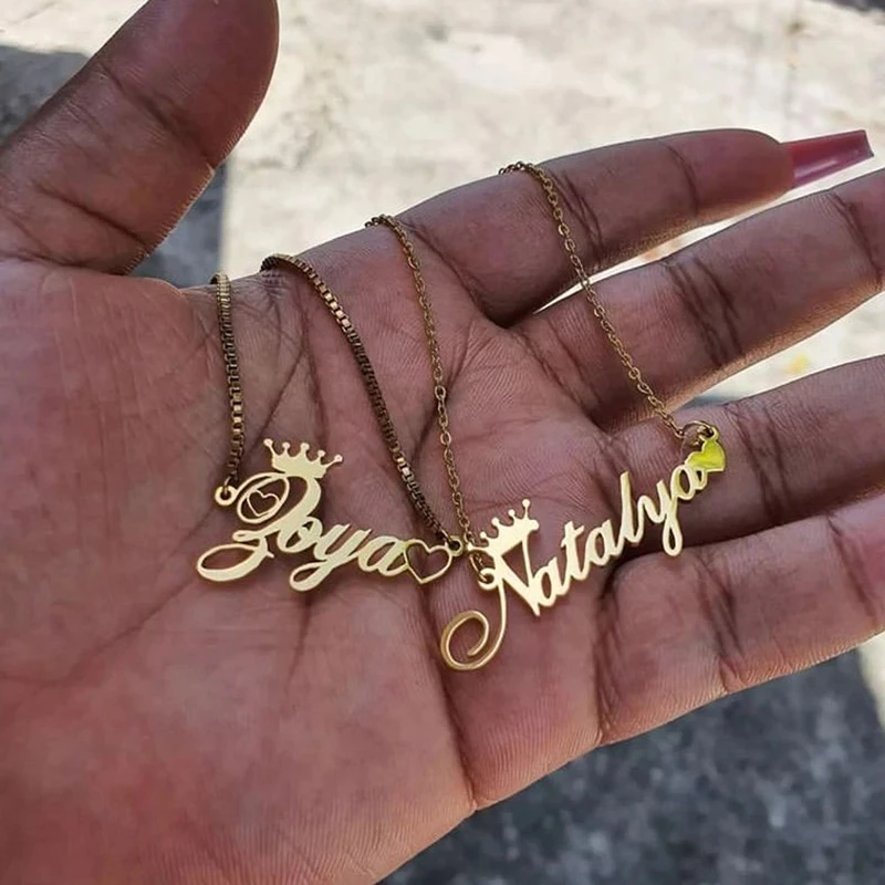 Custom Crown Name Necklace For Women Stainless Steel Long Chain Necklaces Personalized Nameplate Jewelry Princess Christmas Gift