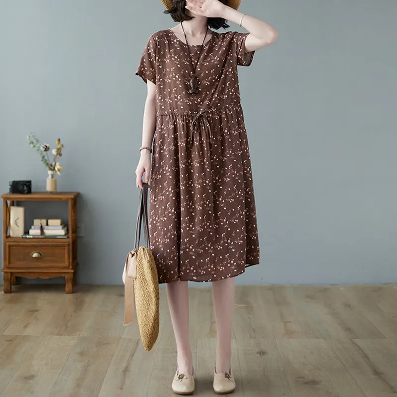 Женское Повседневное платье из хлопка и льна свободное ТРАПЕЦИЕВИДНОЕ длинное в