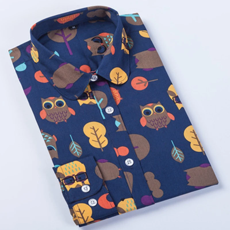 Dioufond Новая женская рубашка с длинным рукавом принтом животных Цветочные женские