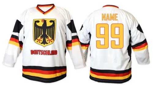 

Team Germany Deutschland white balck MEN'S Hockey Jersey Embroidery Stitched Customize any number and name