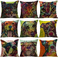 2021 square cartoon cat color printing pillow case car sofa office chair cushion cover cute pillow winter livingroom decoration