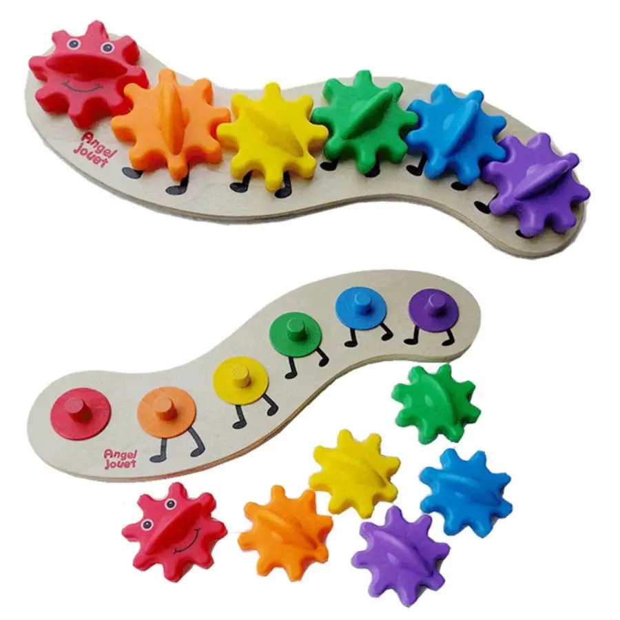 

Children'S Education Wooden Gear Assembly Caterpillar Toys Assembling Blocks Colorful Sorting Color Cognitive Board Toys Gifts