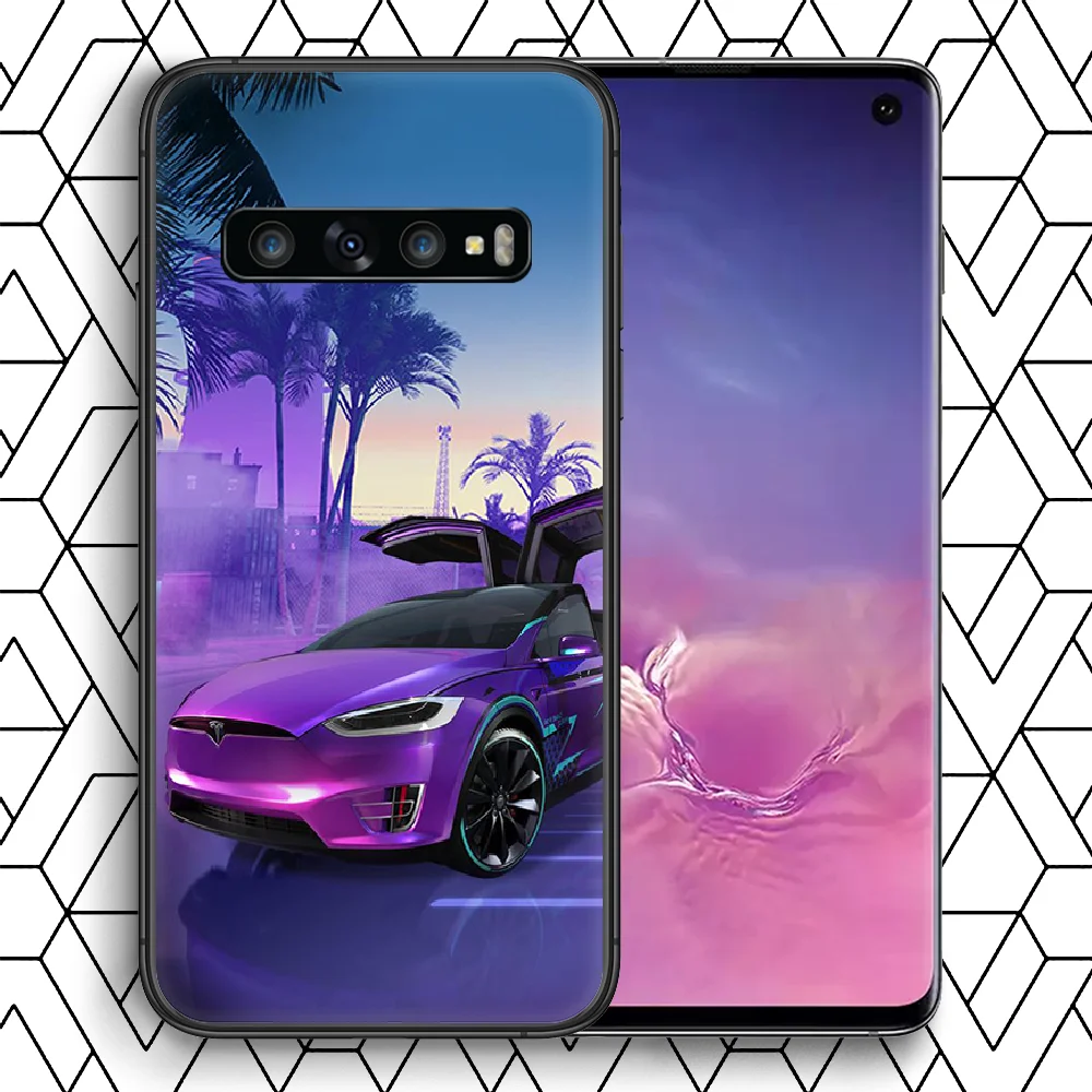 

Tesla Car Logo Phone Case For Samsung Galaxy Note S 8 9 10 20 Plus E Lite Uitra black Bumper Pretty Prime Fashion Back Painting