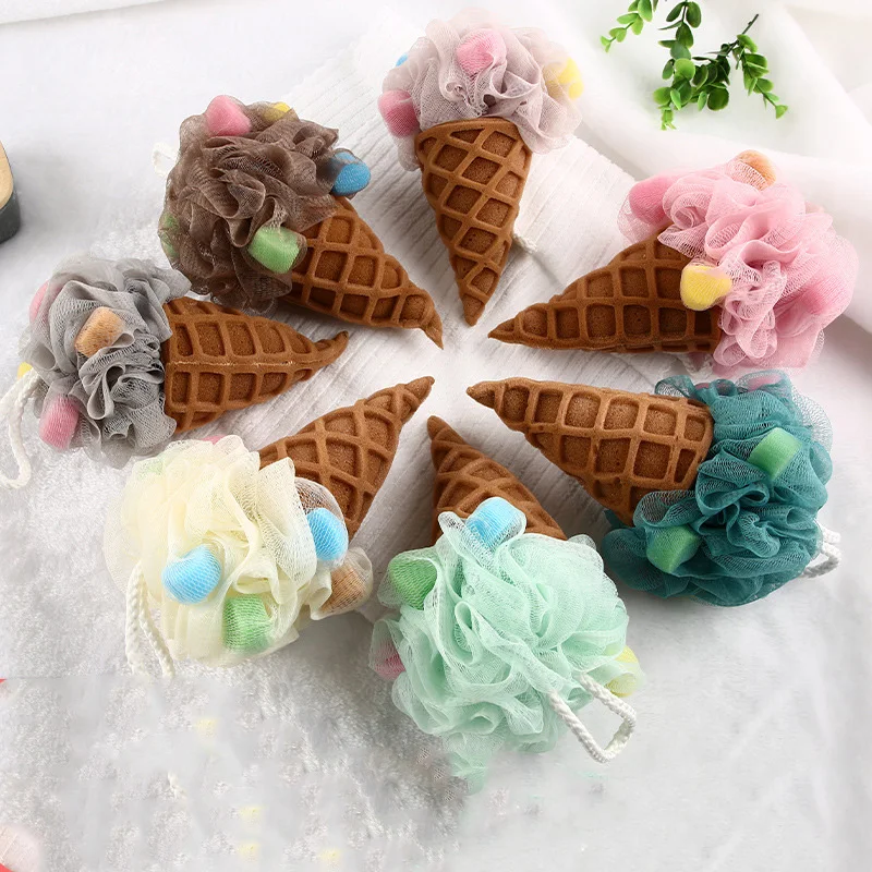 

1pc Bath Shower Sponge Balls Ice Cream Shape Bathing Sponge Cleaning Shower Scrubber Body Scrubber Exfoliating Bath Sponges