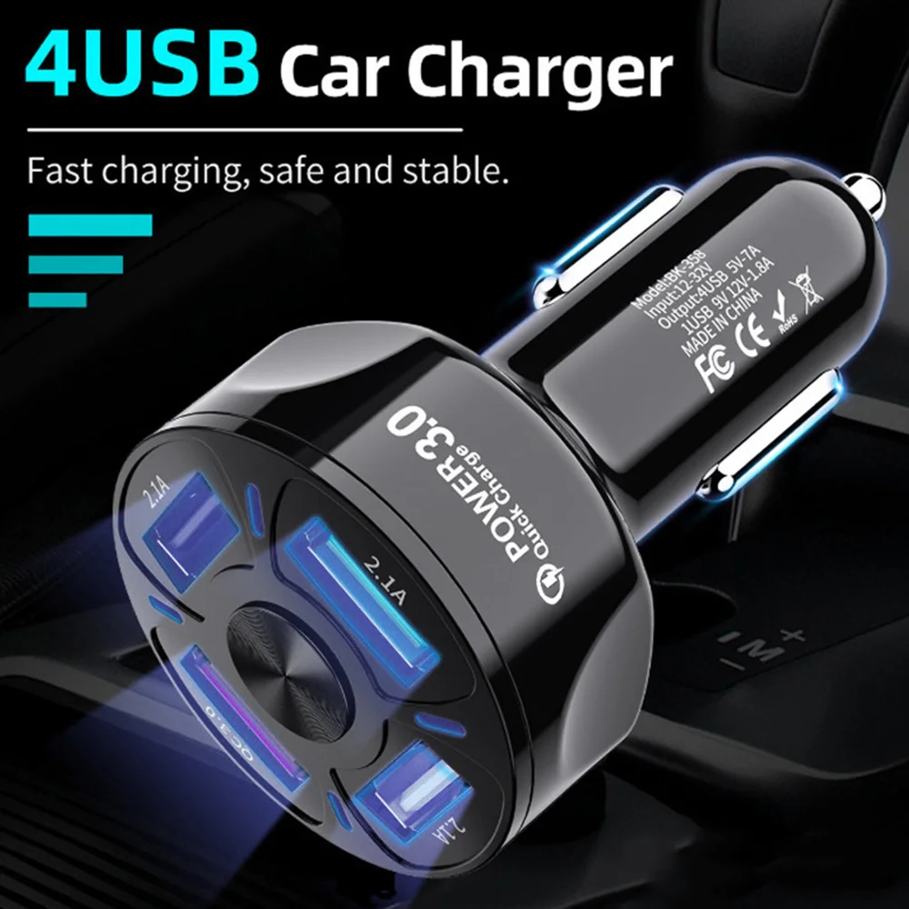FM Transmitter 18W Fast Charging Car USB Charger Quick Charge 3.0 In 4 Port Mobile Phone for Samsung S10 Iphone 11 7 | Автомобили и