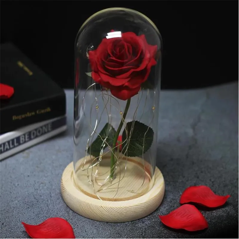 Романтическая вечная роза стеклянная Обложка красота и чудовище день рождения