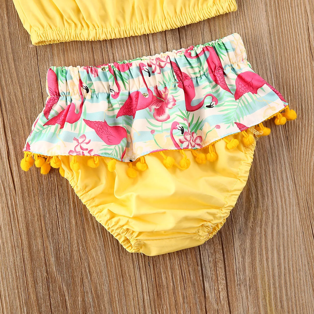 Летняя одежда для маленьких девочек 2 шт. модный кроп топ с помпонами и ремешками +