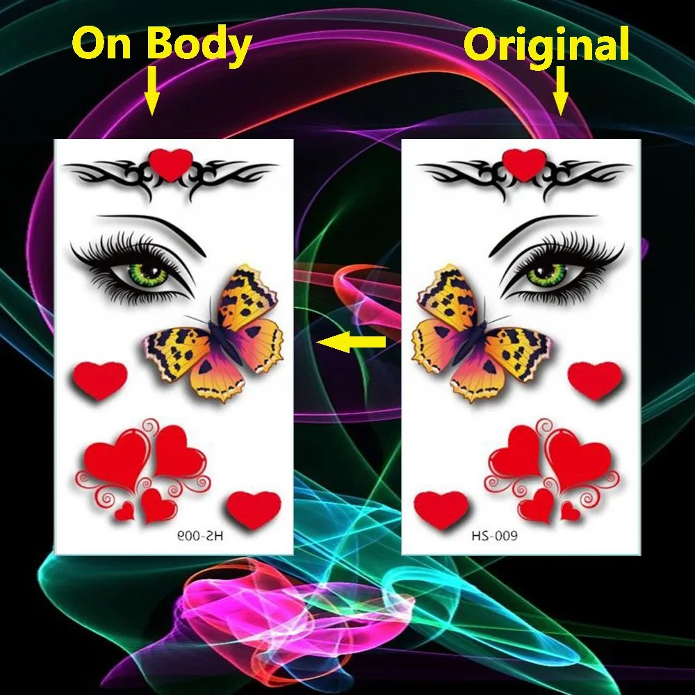Временные татуировки наклейки для боди арта зеленые глаза флэш тату сердце