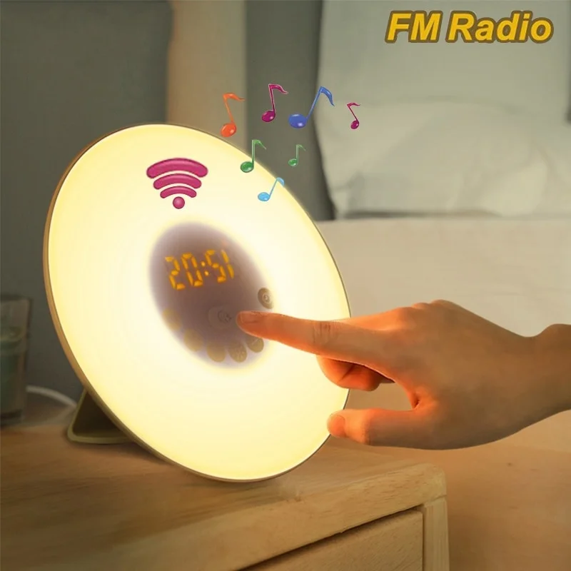

Bedroom Light Wake-up Digital Alarm Clock Simulate Natural Sound Sunrise And Sunset LED Wake-up Lamp Touch Control With FM Radio
