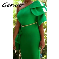 2019 women bodycon dress one shoulder backless green with ruffles sexy lady party club wear dinner evening slim tunic femme robe