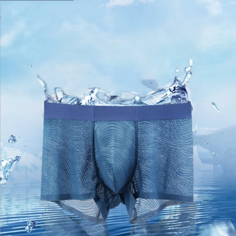 Summer Cool Underwears Mens Quick-Drying Ice Silk Boxer Shorts Male Super Light And Smooth, Skin-friendly Underpants 4Pcs/Set