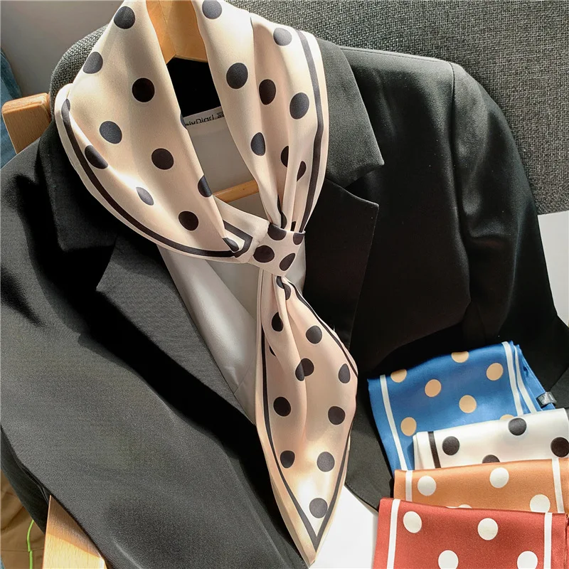 

Women Polka Dots Bevel Small Skinny Scarf Oblique Neck Scarves Double-Sided Neckerchief