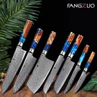 Набор дамасских ножей FANGZUO VG10, японский кухонный нож шеф-повара, лезвие из стали 67 слоев, с деревянной ручкой из синей смолы