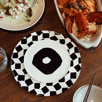 black white chessboard ceramic plate nordic simple dinner plates coffee table desktop cake dessert dish restaurant serving tray