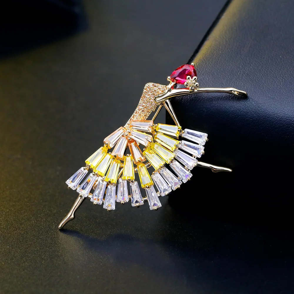 Высокое качество сверкающий Цирконий балетные костюмы для девочек брошь Для