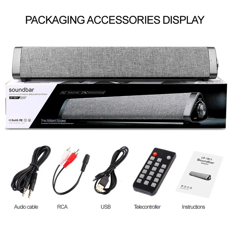 

Wireless Remote Control Bluetooth 5.0 Speakers Hifi Stereo Soundbar TV Computer Surround Subwoofer Support AUX TF Card Play