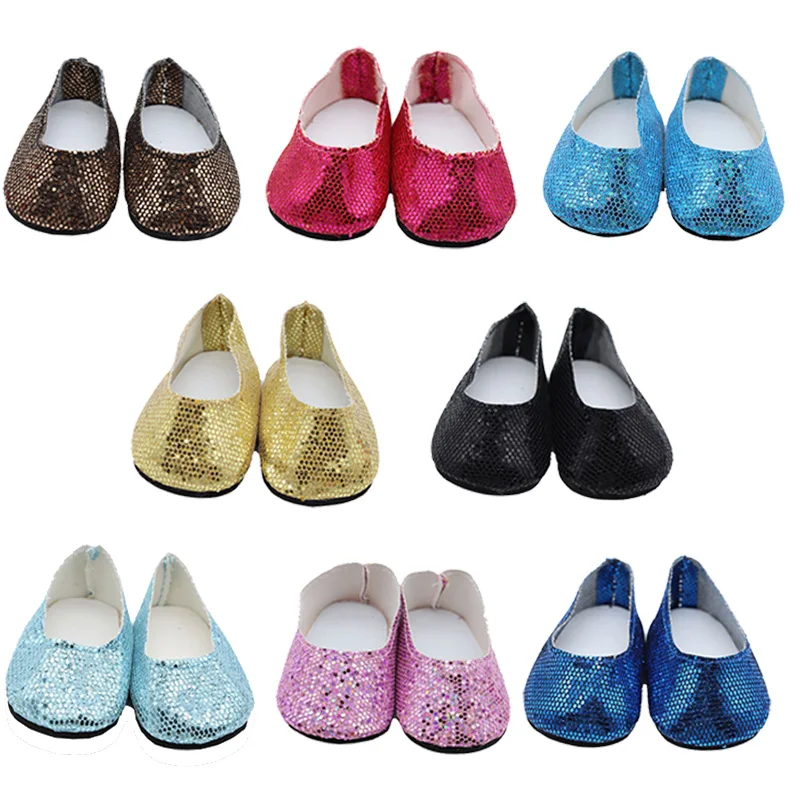 

18'' Doll Mini Shoes 7 cm PU Sequin Shoes Wear For 43 cm New Baby Toys For American Dolls for Accessories Dolls GIfts