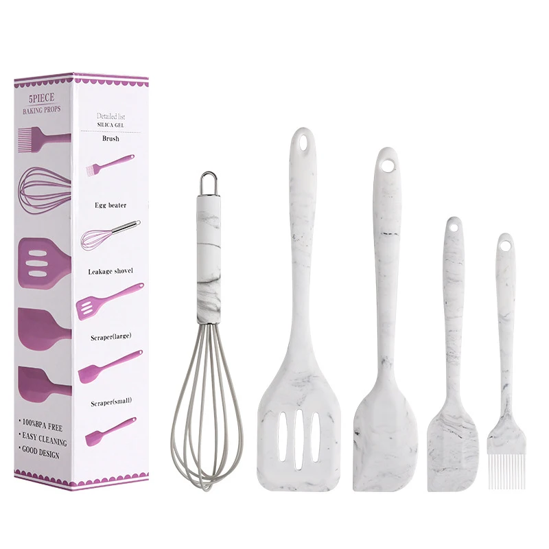 

5pcs Silicone Cooking Utensil Set Spatula Brush Whisk Egg Tool Egg Beaters Shovel Non-stick Cookware Kitchen Tools