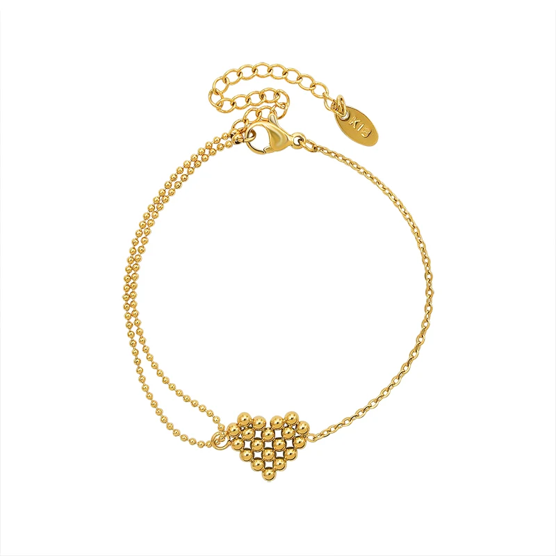 

European INS Style Bracelet Double Chain Steel Ball Peach Heart Love Pendant Bracelet Female Titanium Steel Gold Bracelets