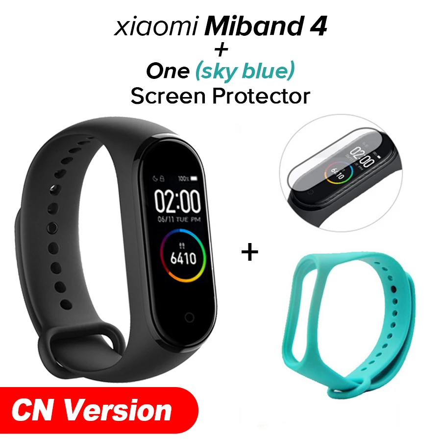 sky blue N film Xiaomi Mi-браслет 4 новейший Xiaomi Mi-браслет 4 браслет 3 цвета сердечный ритм фитнес 135 мАч цветной экран Bluetooth 5,0 - Цвет: sky blue N film