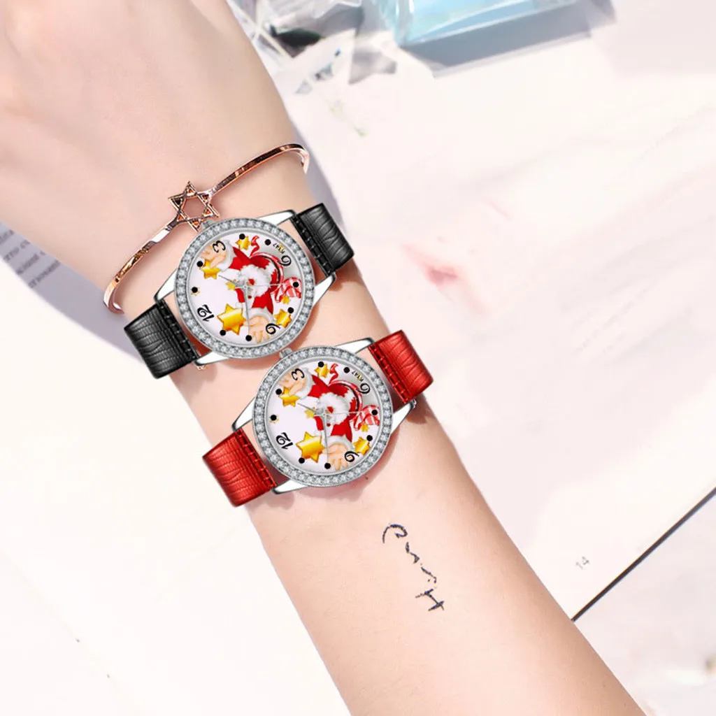 Рождественские наручные часы с кожаным ремешком рождественский подарок