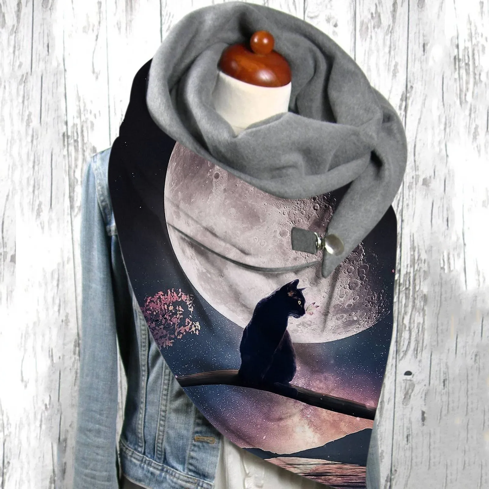 

Модный зимний шарф 2022 Универсальный осенне-зимний теплый двухслойный мягкий удобный шарф с принтом кошки шали на шею шали