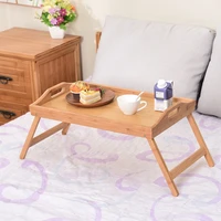 q9qa bamboo wooden foldable breakfast table laptop desk bed food serving tray with grip handles folding legs for eating reading