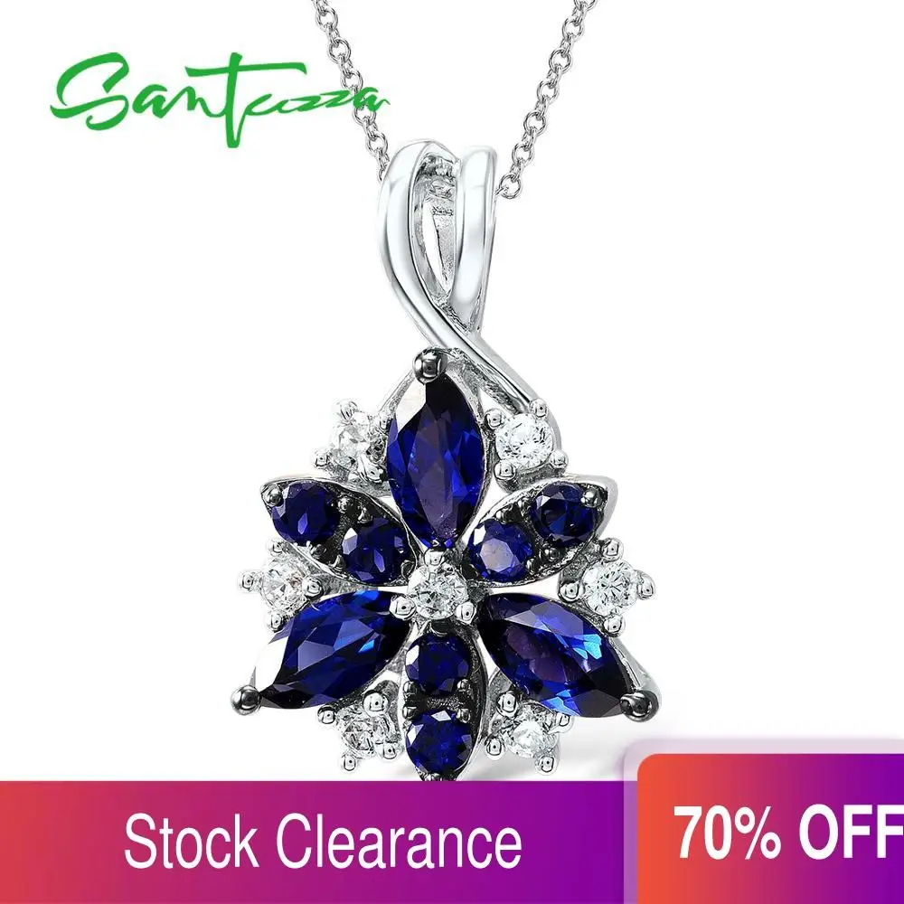 Серебряный кулон подходит для ожерелья цепочка женщин голубой цветок кубический