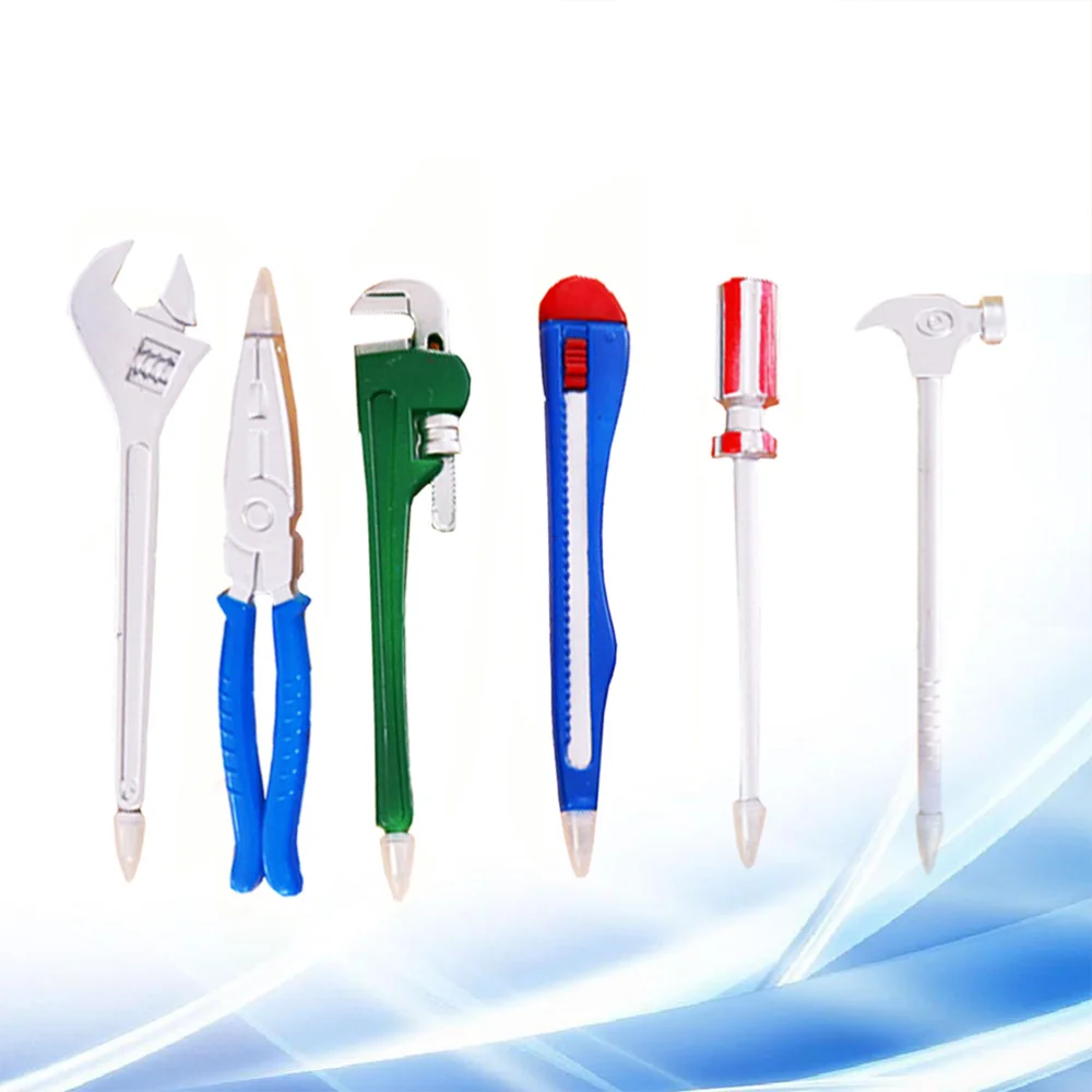 

6Pcs Creative Magnetic Ballpoint Pens Handware Tool Shape Pens Chic Lightweight Stationery Supplies Silver Wrench Hammer Vi