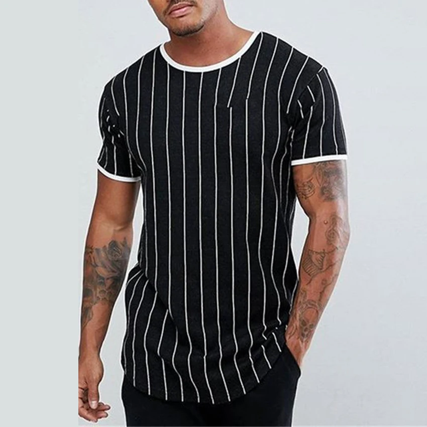 Men's New Stripe Printed T-shirt Sports Casual Summer Short Sleeve Tee Shirt Male Hip Hop Tops Clothes Man O-Neck T-Shirt |