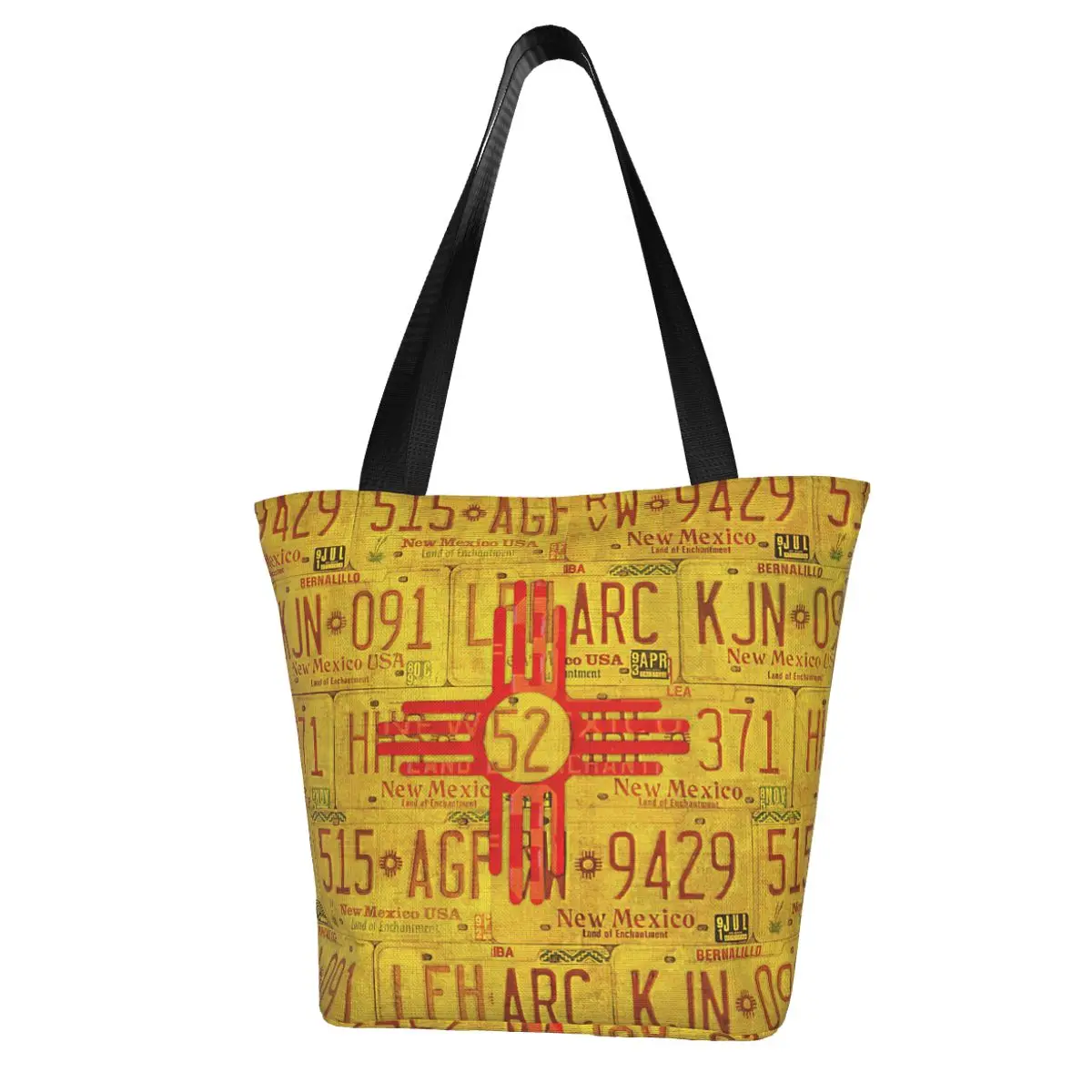 New Mexico State Flag Vintage License Plate Art Shopping Bag Aesthetic Cloth Outdoor Handbag Female Fashion Bags