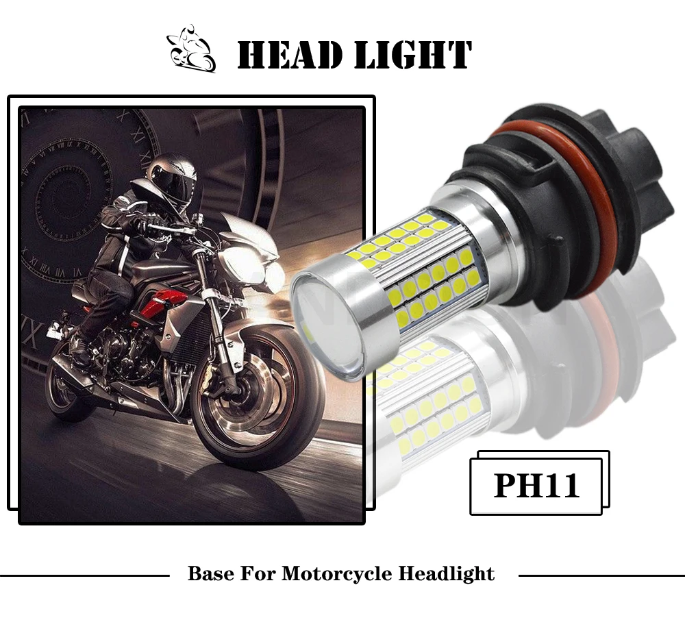 1Pcs Motorcycle Headlight PH11 9014 10-30V 12V Motobike Bulb 3030SMD 66LED White High/Low Beam Dual Light For Honda DIO Suzuki |