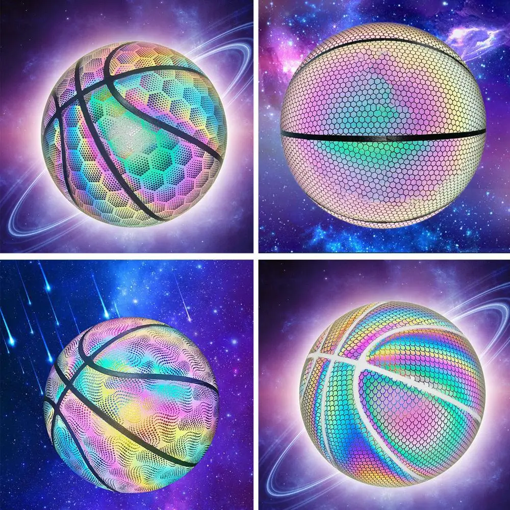 

Баскетбольный мяч, новинка 2021, блестящий композитный отражающий голографический декор из искусственной кожи для вечерние НКИ, дома и улицы,...